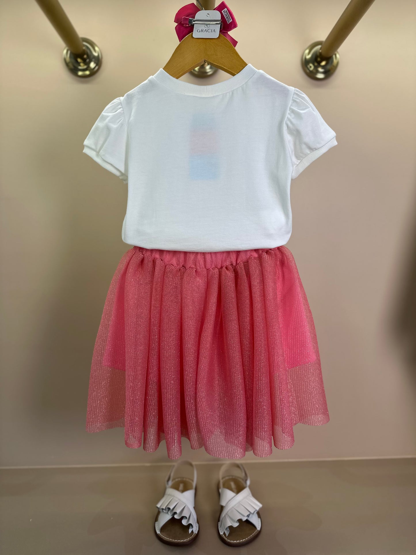 Conjunto Infantil Blusa Algodão e Saia Tule Coral - Beabá