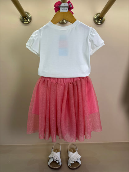 Conjunto Infantil Blusa Algodão e Saia Tule Coral - Beabá