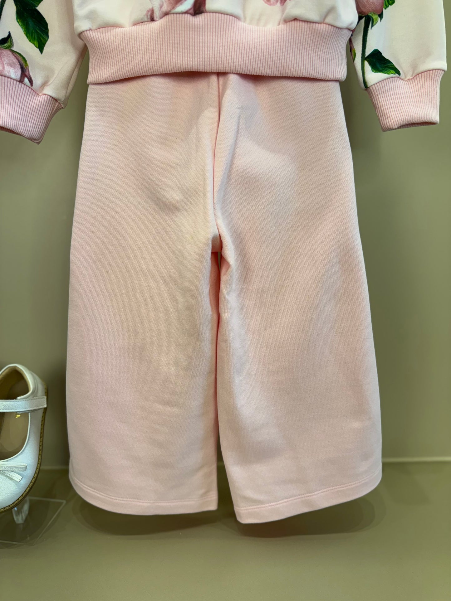 Conjunto Infantil Casaco Moletom Floral Babados e Calça Wide Leg Lateral Glitter Rosa - Luluzinha