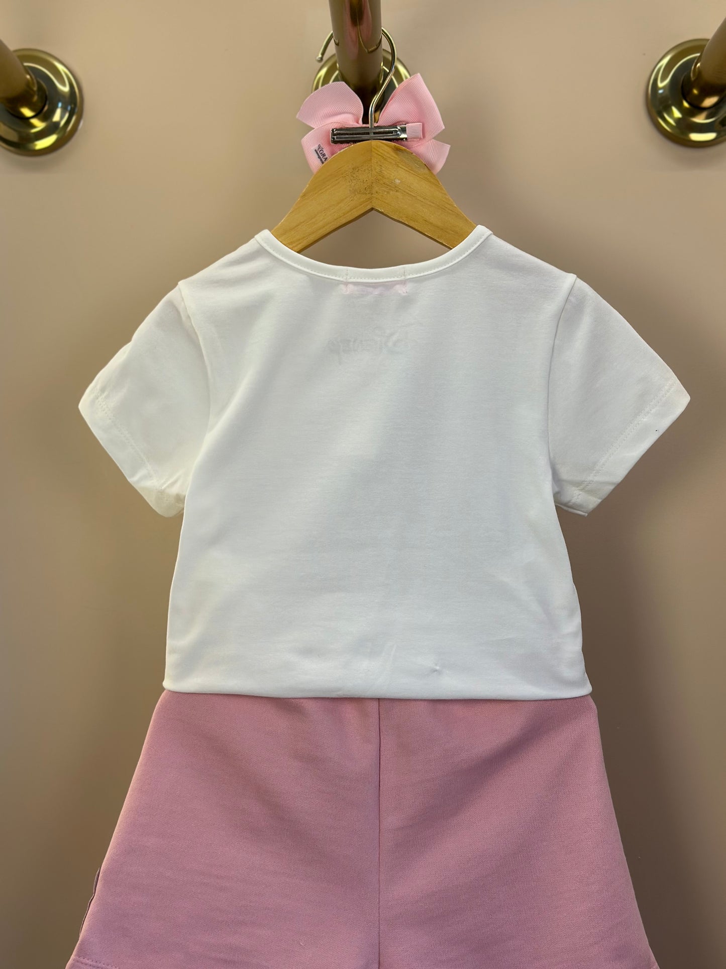 Conjunto Infantil Blusa Chip`N Dale Pérola e Shorts-saia Rosa Quartz - Momi Mini