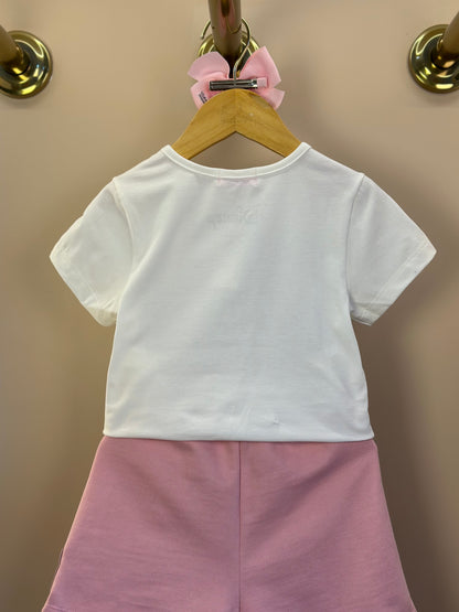 Conjunto Infantil Blusa Chip`N Dale Pérola e Shorts-saia Rosa Quartz - Momi Mini