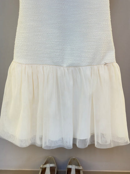 Vestido Infantil Tweed com Botão Joia e Tule - Petit Cherie