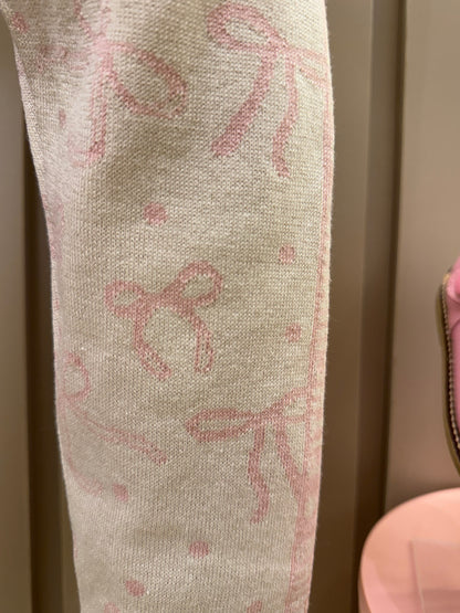 Conjunto Infantil Tricot Blusa Maxi Laço Cristais Rosa Dolce e Legging Jacquard Multi-laços Ninive - Pituchinhus