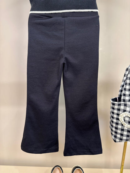 Conjunto Infantil Blusa Tricot Maxi Laço Bordado Pérolas Cristais e Calça Flare Lapelas Bordadas Preta - Pituchinhus