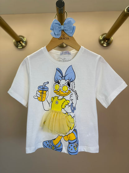 Conjunto Infantil Blusa Daisy Vestido Babadinho e Shorts Jeans Apliques Florzinhas - Momi