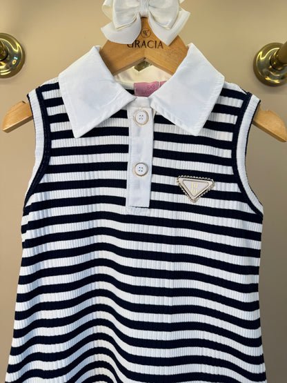 Vestido Infantil Polo Azul Listrado - Luluzinha