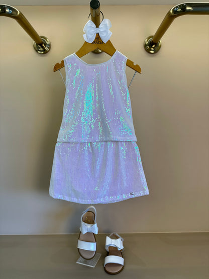 Conjunto Infantil Blusa e Saia Paetês Furta Cor - Petit Cherie