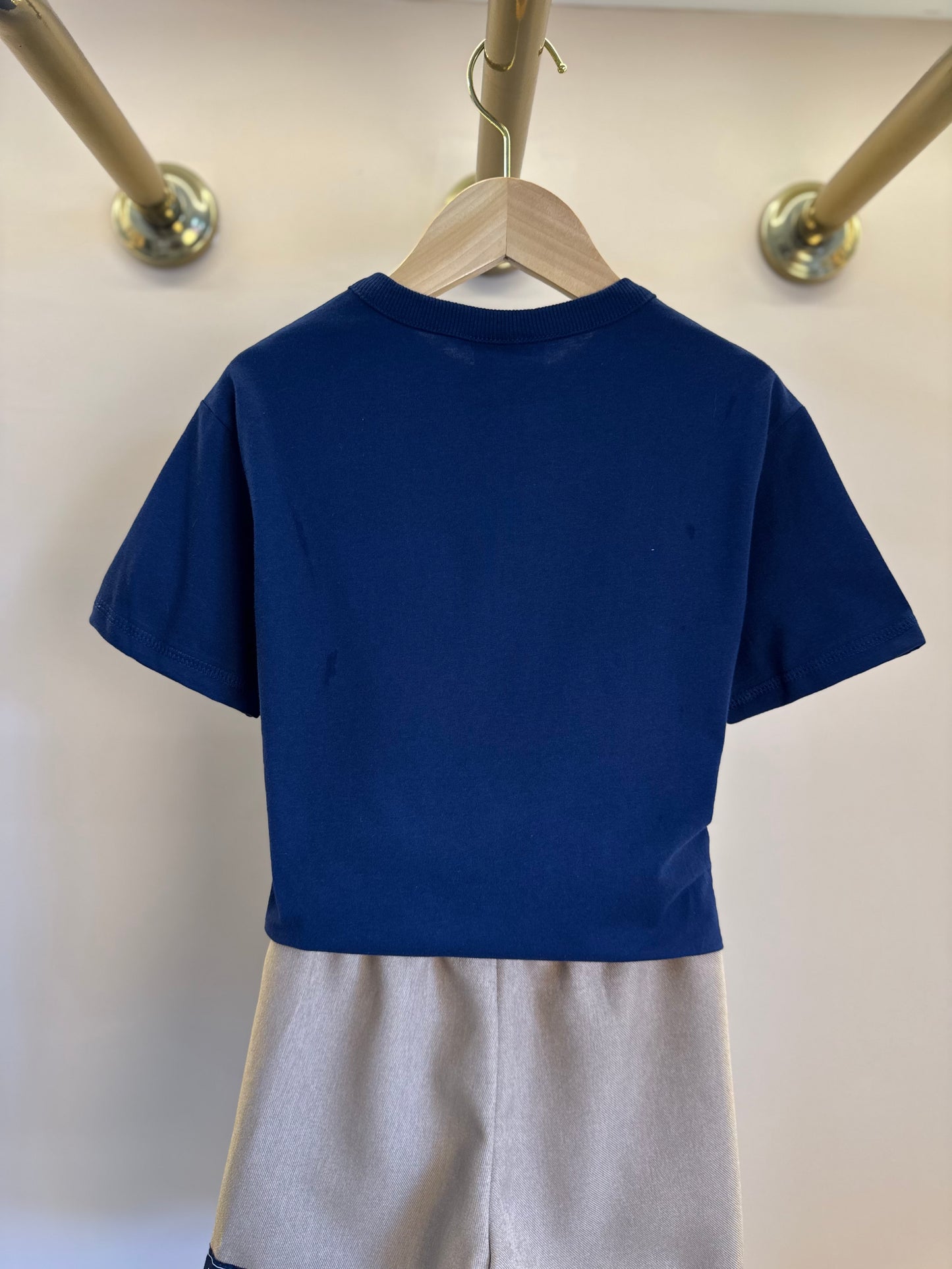 Conjunto Infantil Camiseta Ursinho College e Bermuda Bege - Youccie