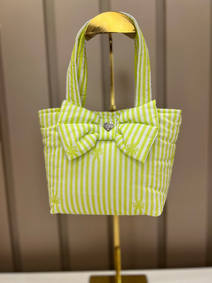 Bolsa Infantil Algodão Laço Puffer e Listras Verdes - Pituchinhus