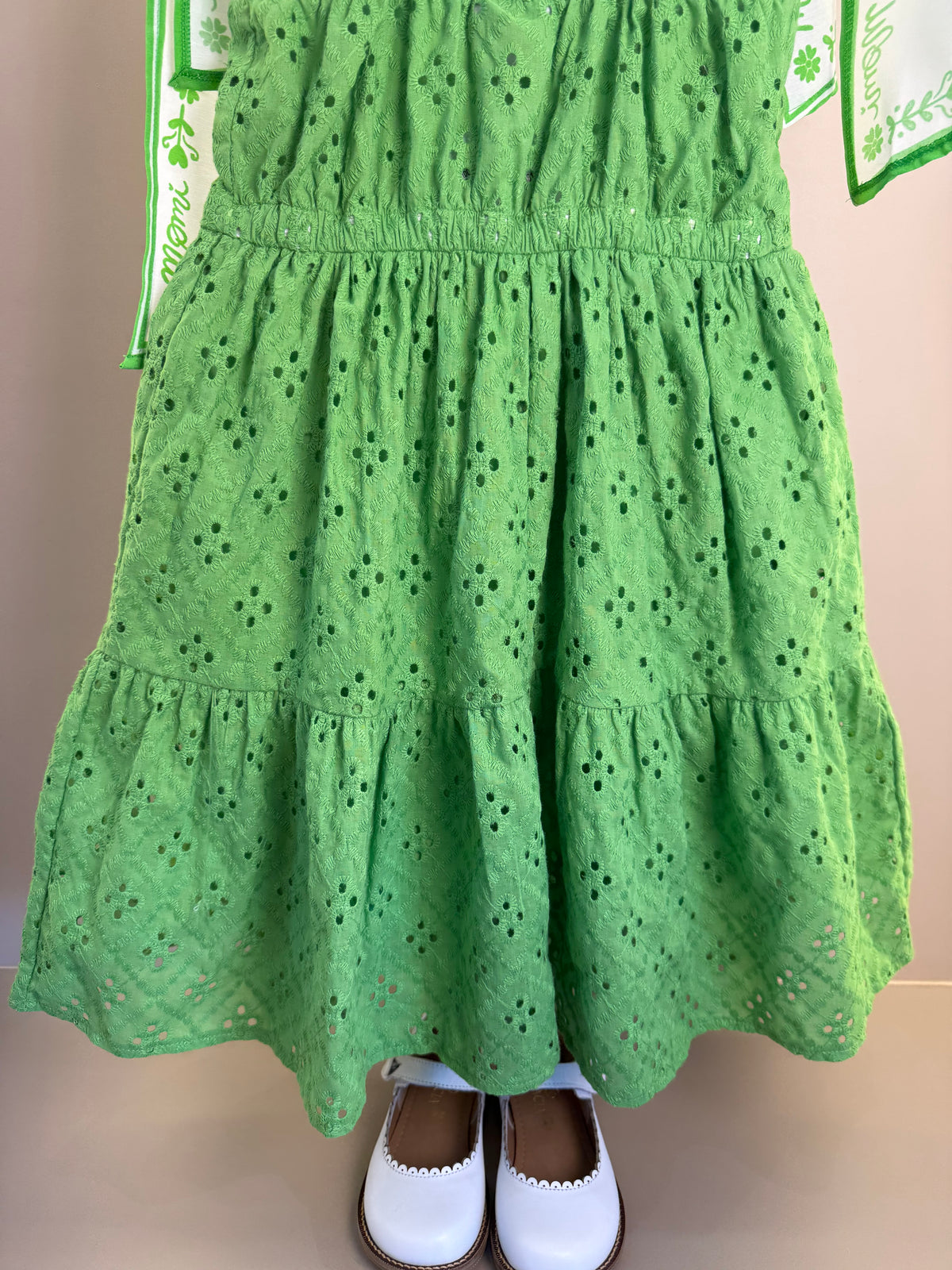 Vestido Infantil Laise Bordado Flores Verde - Momi