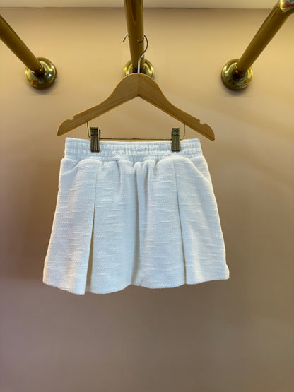 Saia-shorts Infantil Bouclé Pregas Lapelas Bordadas Pérolas e Cristais Off White - Pituchinhus