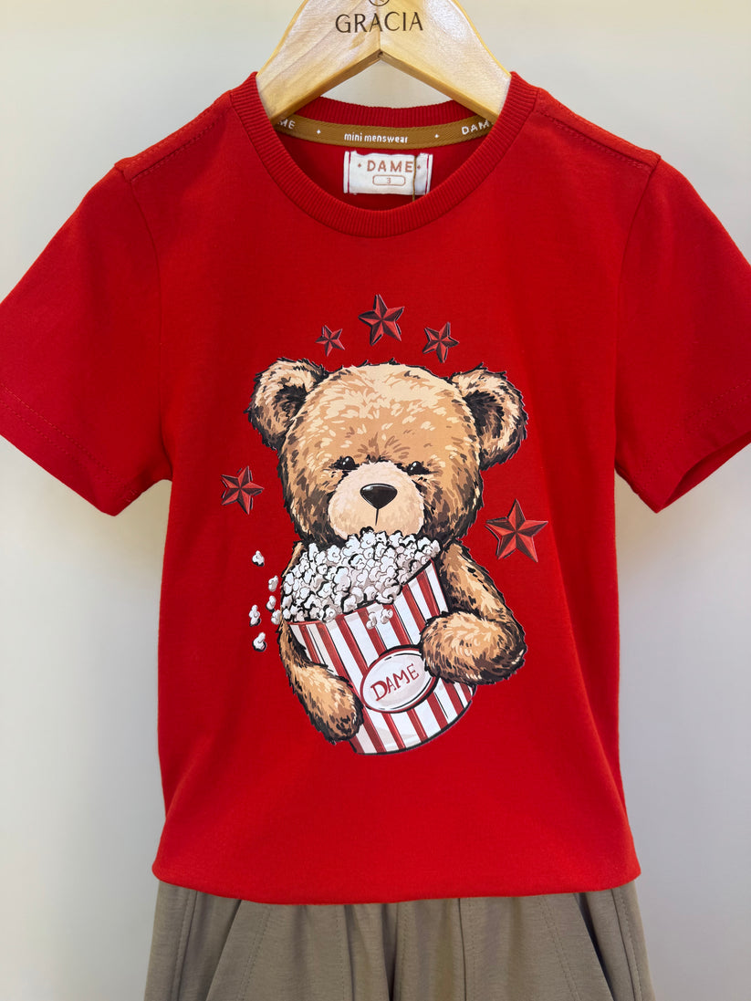 Camiseta Infantil Algodão Teddy Pipoca Vermelha - Dame