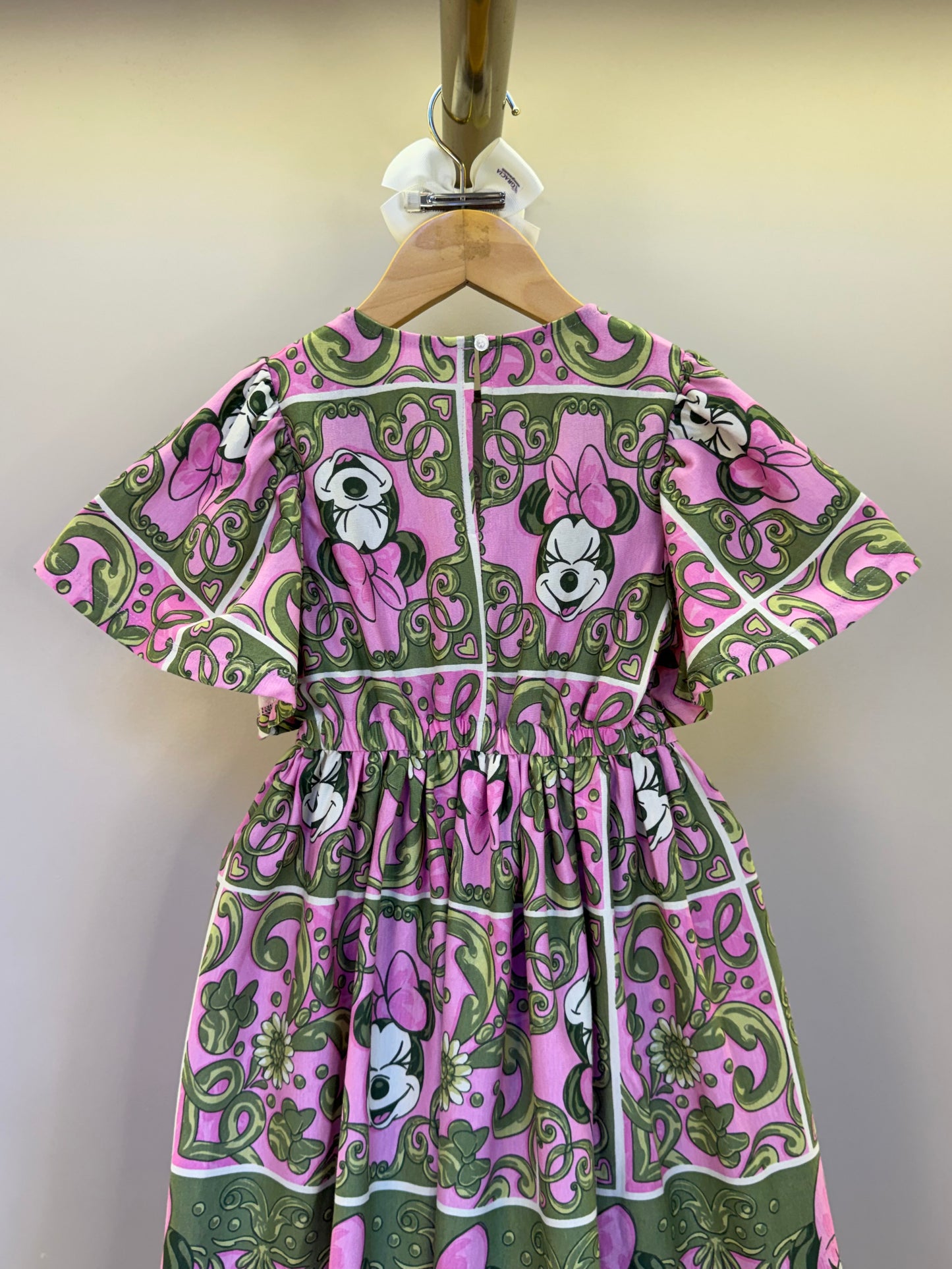 Vestido Infantil Algodão Maxi Minnie Barrado Rosa e Verde Forest - Animê