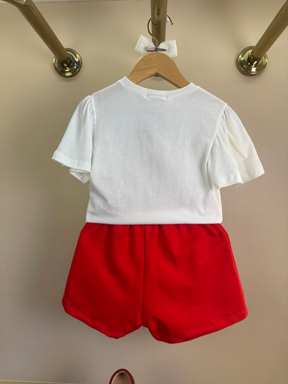 Conjunto Infantil Blusa Cherry e Shorts Saia Laço Lateral - Momi