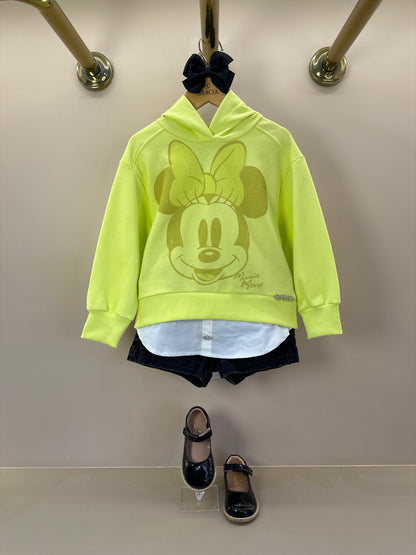 Conjunto Infantil Casaco Minnie Verde Melão e Shorts Jeans Preto  - Animê