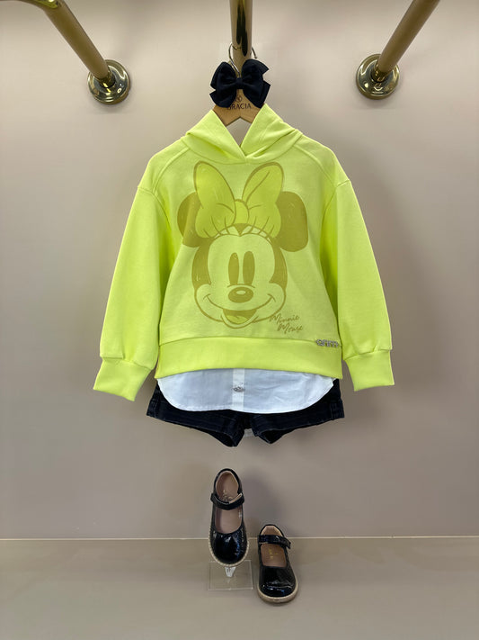 Conjunto Infantil Casaco Minnie Verde Melão e Shorts Jeans Preto  - Animê