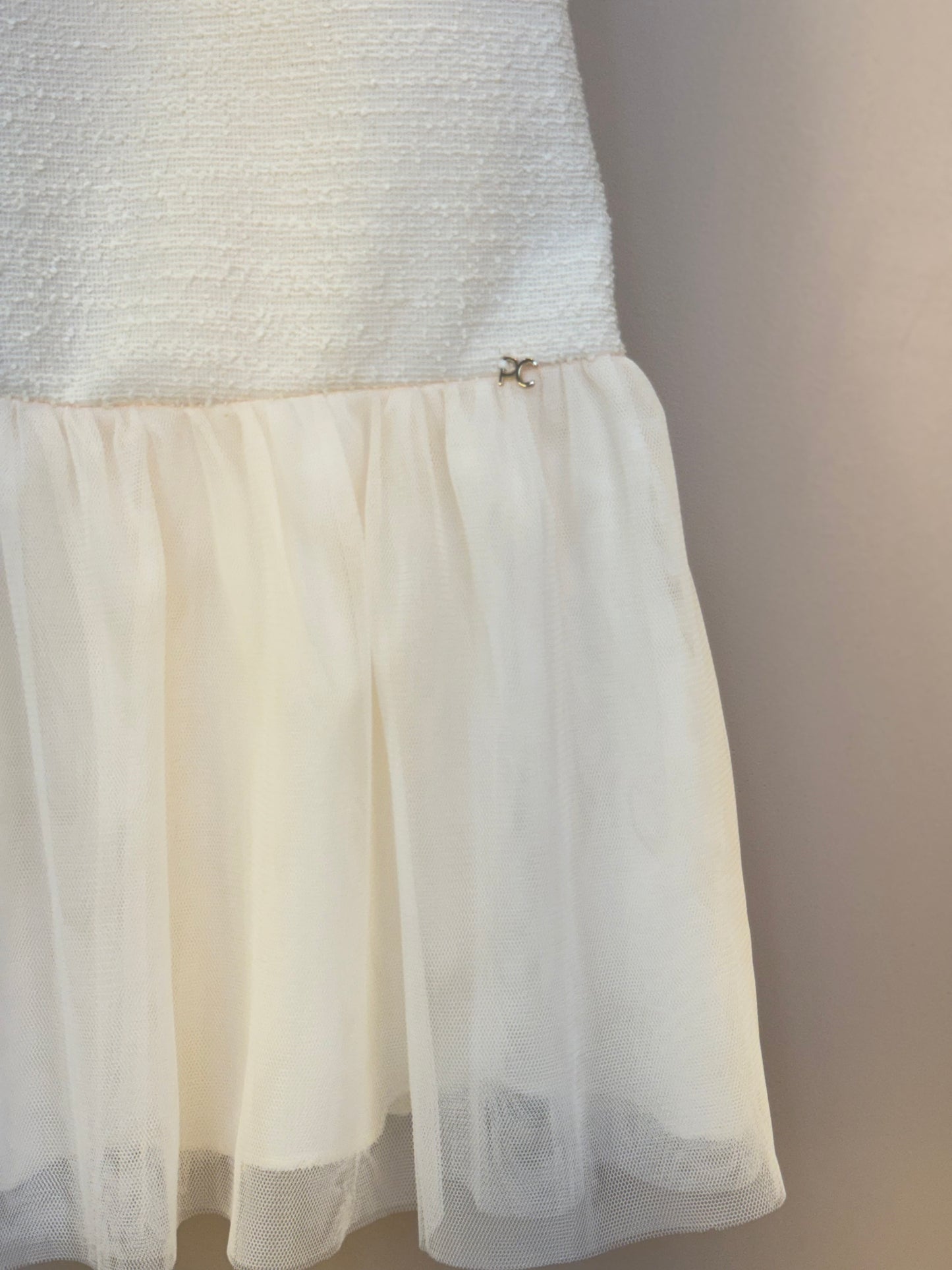 Vestido Infantil Tweed com Botão Joia e Tule - Petit Cherie