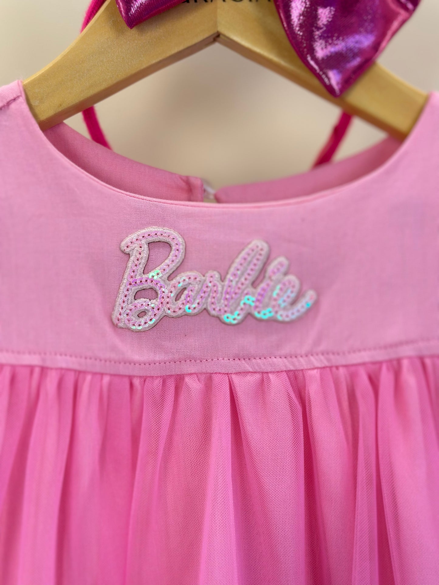 Vestido Infantil Tule Patche Barbie Rosa Ópera - Pituchinhus