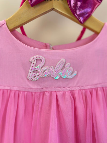 Vestido Infantil Tule Patche Barbie Rosa Ópera - Pituchinhus