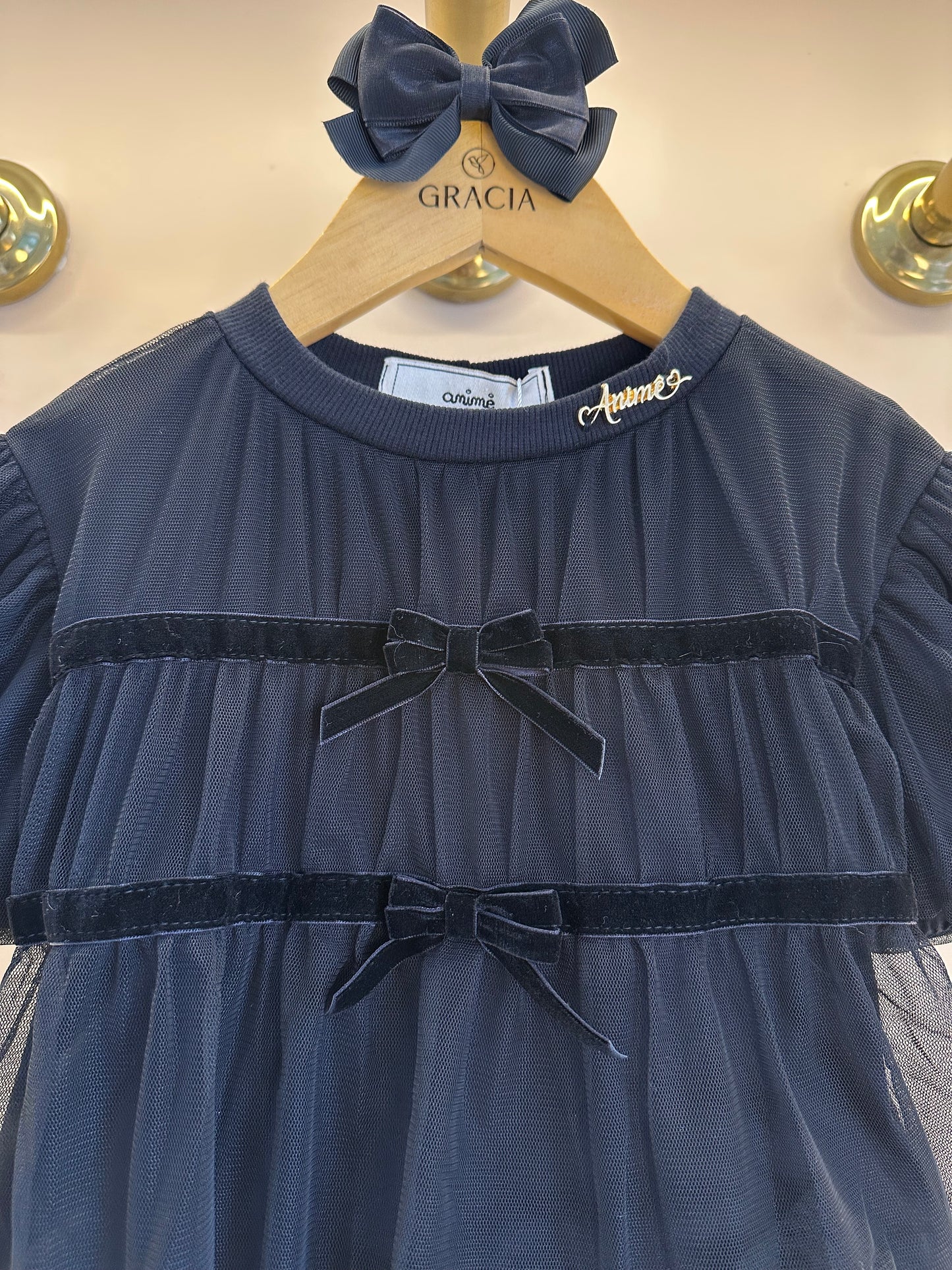 Conjunto Infantil BlusaTule Laço Veludo Preta e Shorts Jeans Laço Preto - Animê