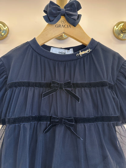 Conjunto Infantil BlusaTule Laço Veludo Preta e Shorts Jeans Laço Preto - Animê