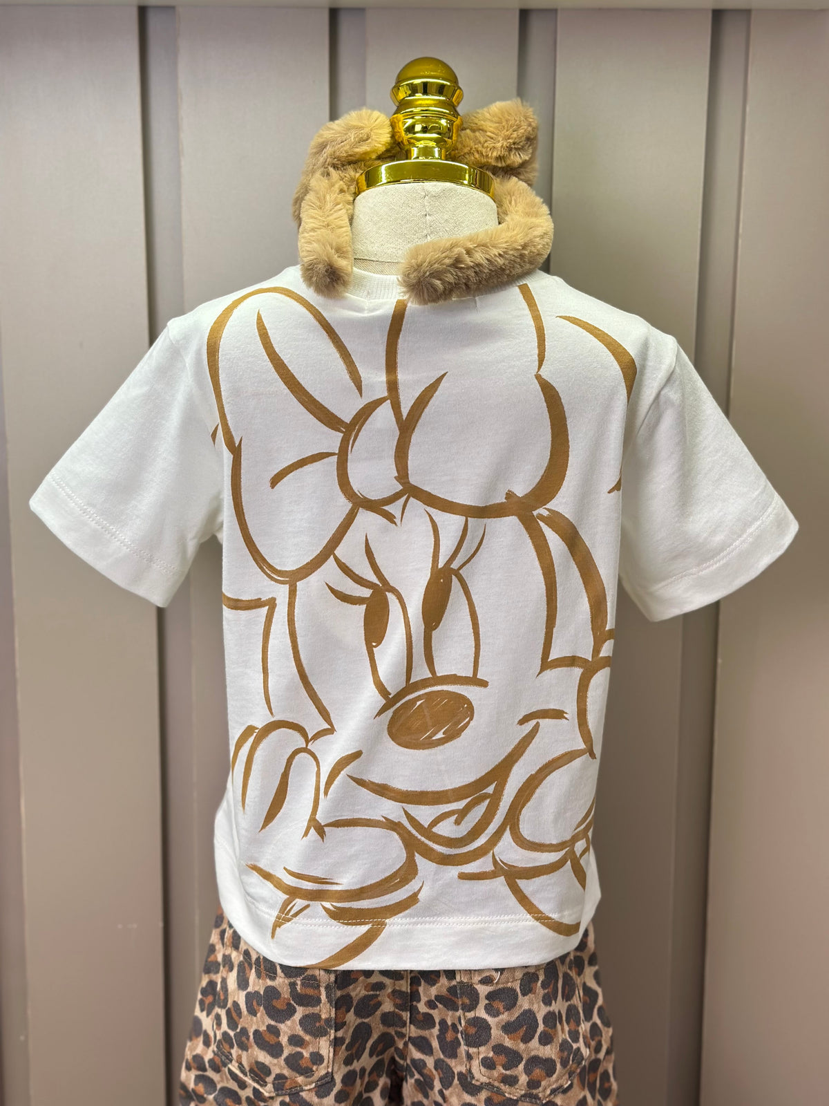 Conjunto Infantil Blusa Minnie Paisley Dourada e Calça Sarja Animal Print - Animê