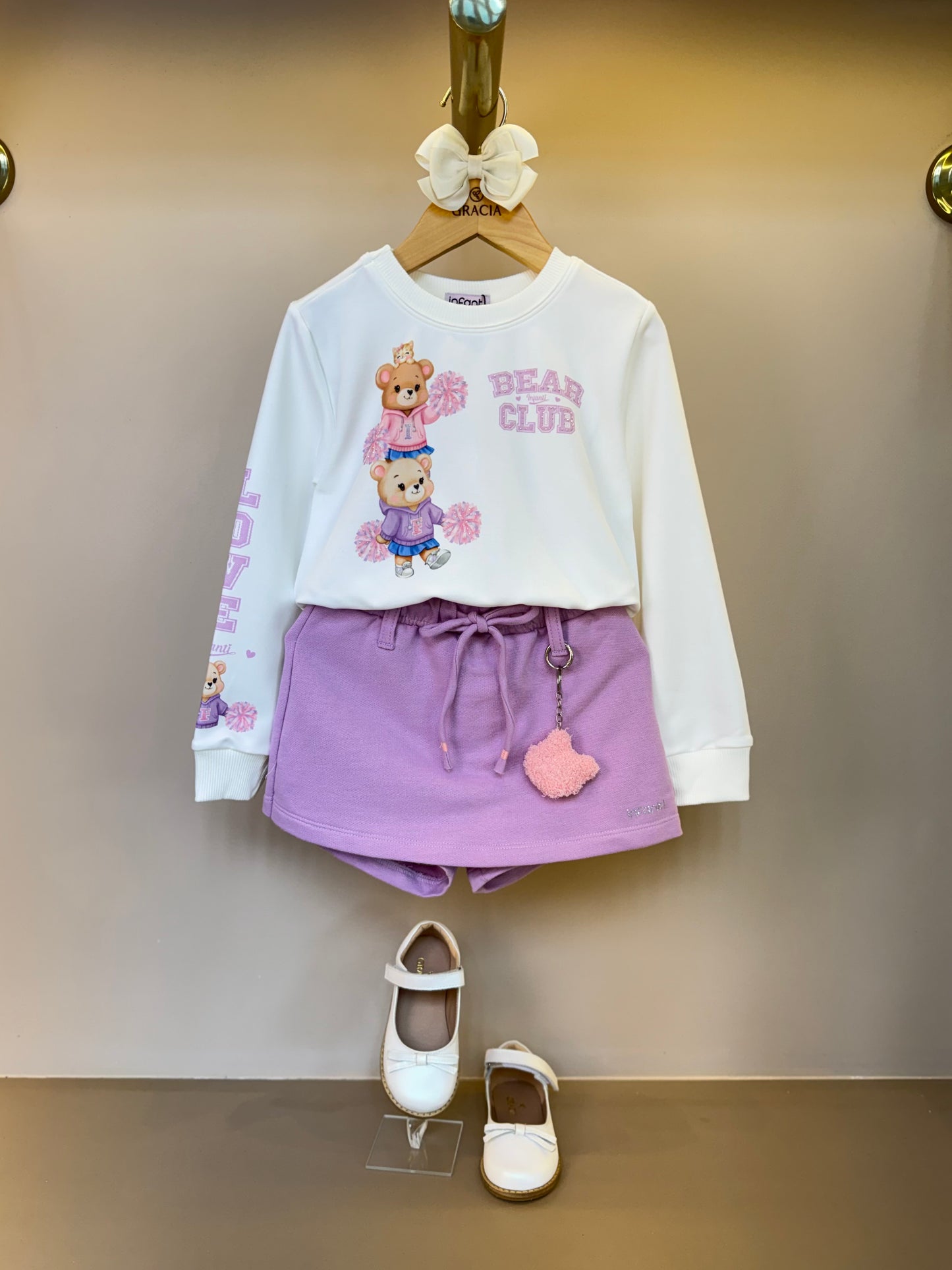 Conjunto Infantil Blusa Body ML Bear Club e Shorts-saia Lilás - Infanti