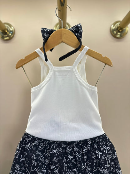 Conjunto Infantil  Blusa Love Summer Cristal e Saia-Shorts Mullet Laços e Flores - Pituchinhus