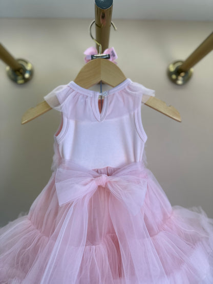 Vestido Bebê Princesa Tule Babado Frufru com Calcinha Rosa Gelado - Pituchinhus