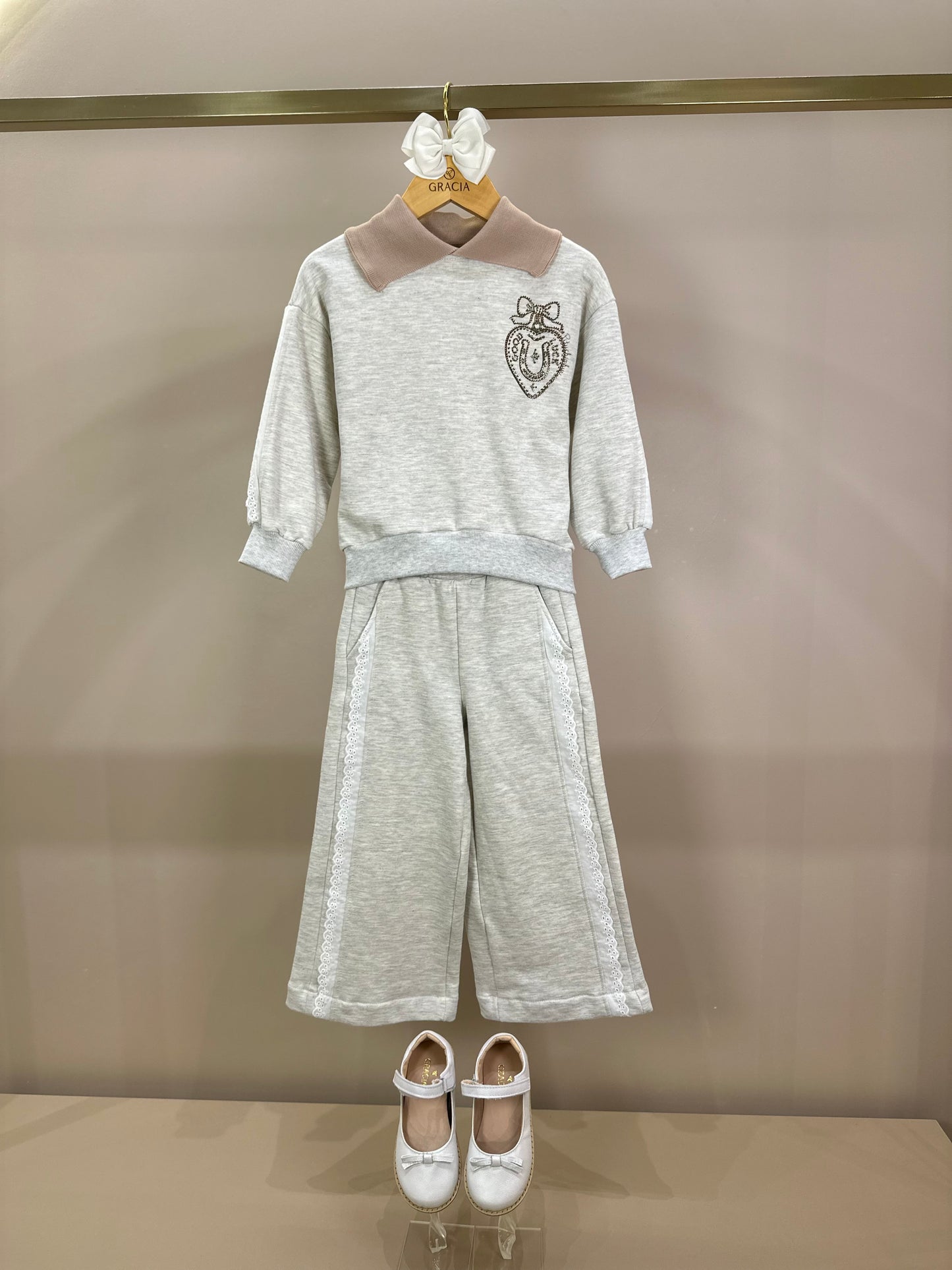 Conjunto Infantil Moletom Mescla Casaco Gola Tricot Good Luck Cavalinho e Calça Reta Broderi - Pituchinhus