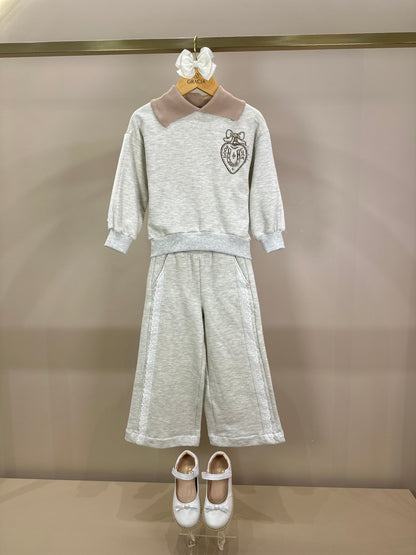 Conjunto Infantil Moletom Mescla Casaco Gola Tricot Good Luck Cavalinho e Calça Reta Broderi - Pituchinhus