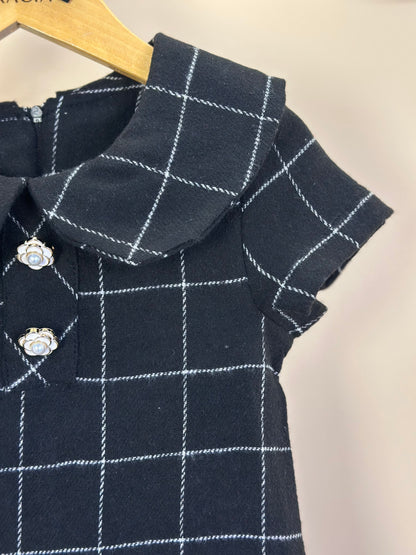 Vestido Infantil Trapézio Botões Xadrez Preto - Luluzinha