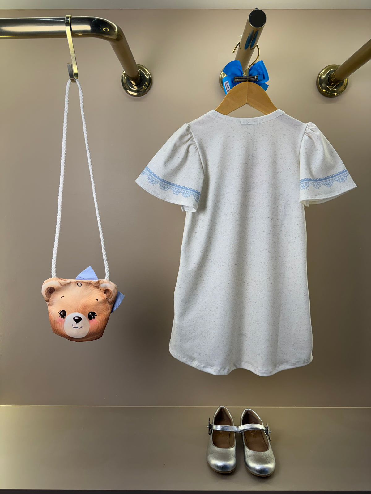 Vestido Infantil Ursinha  e Bolsa Ursinho Com Laço - Infanti
