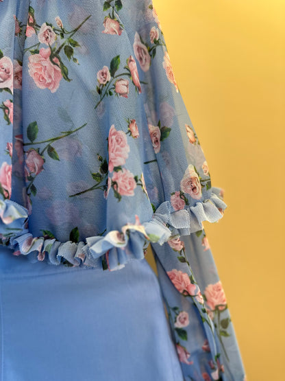 Conjunto Infantil Blusa Capa Floral Azul e Shorts Alfaiataria Azul - Luluzinha