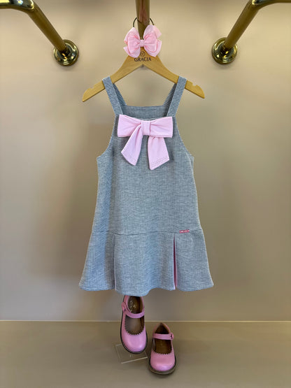 Salopete Infantil Pied Poule Laço com Camisa Gola Babadinho Branca  - Gabriela Aquarela