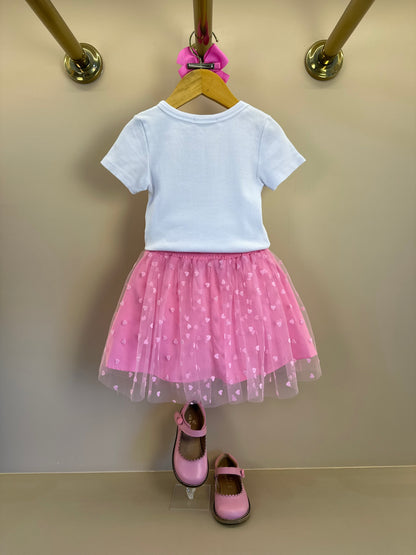 Conjunto Infantil Blusa Bolsa Coração e Saia de Tule Coração - Mon Sucré