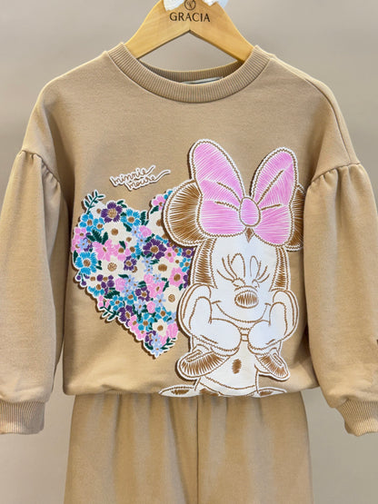 Conjunto Infantil Casaco e Calça de Moletom Minnie Flores - Animê