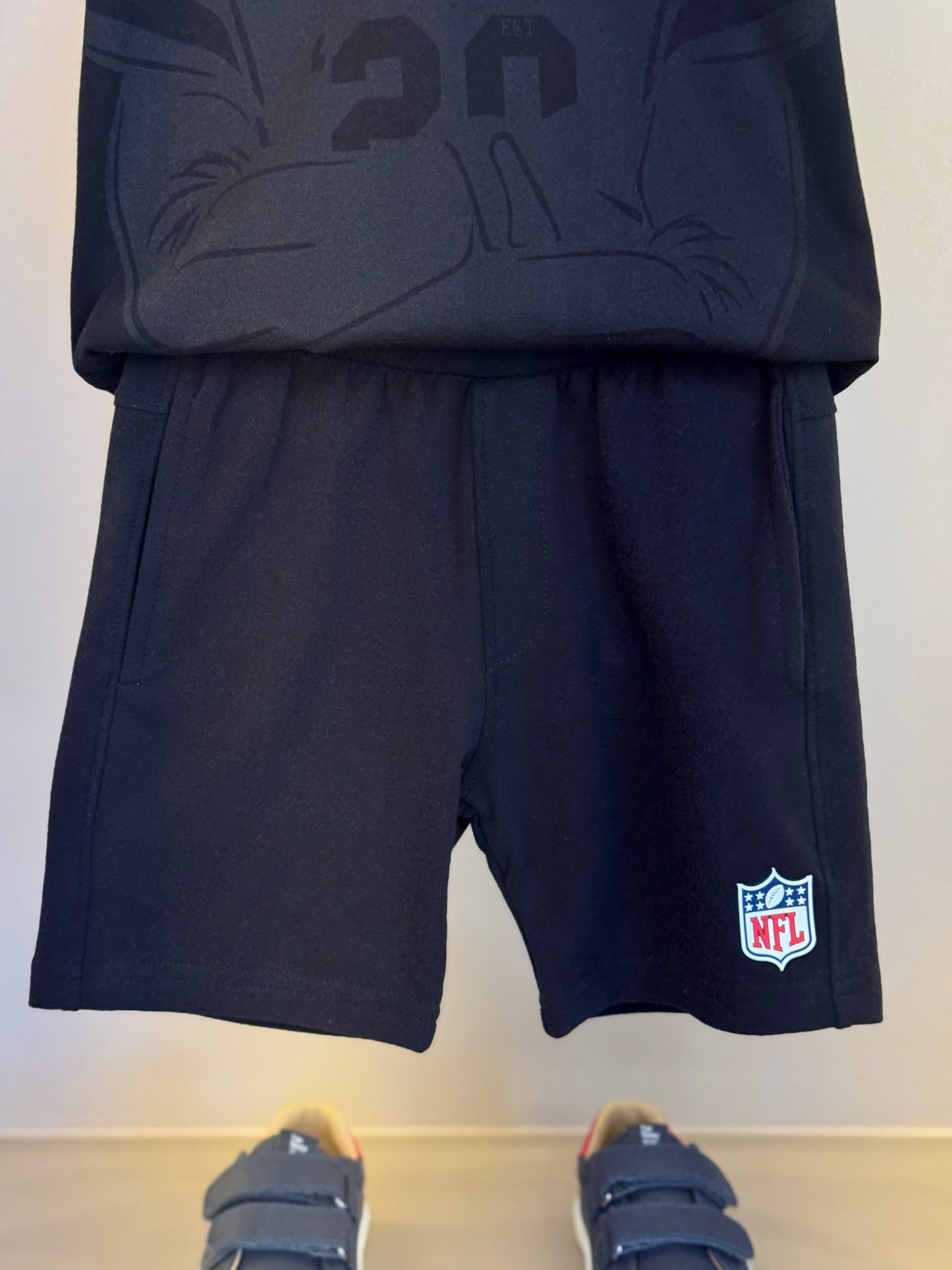 Conjunto Infantil Camiseta Algodão Jogador NFL e Bermuda Futebol NFL Preta - Dame
