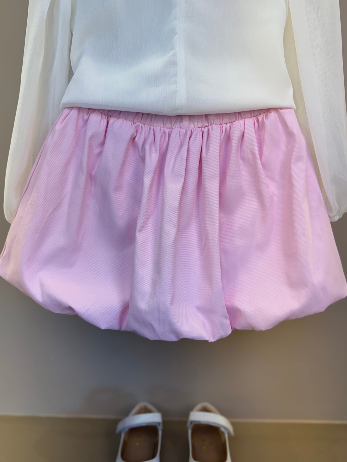 Conjunto Infantil Saia Balonê Rosa Com Lacinhos E Blusa Off Ursinho - Gabriela Aquarela