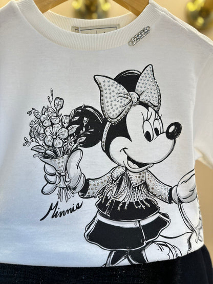 Conjunto Infantil Blusa Minnie Buquê & Mickey Pérola e Shorts Conceito Tweed Preto - Animê