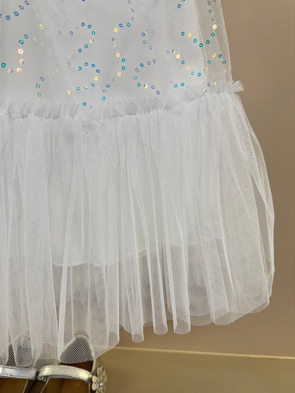 Vestido Infantil Trapézio Tule Bordado Paeté Off White - Petit Cherie