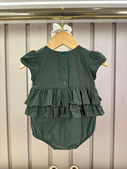Romper Bebê Fofinho Tricoline Babados  Verde - Um Mais Um