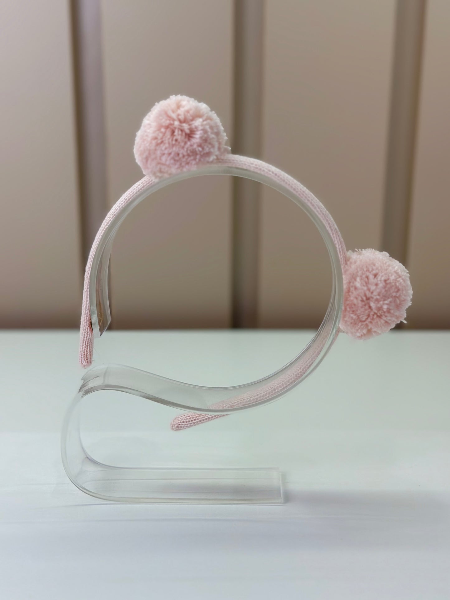 Arquinho Infantil Tricot Pompom Rosa Mel - Pituchinhus