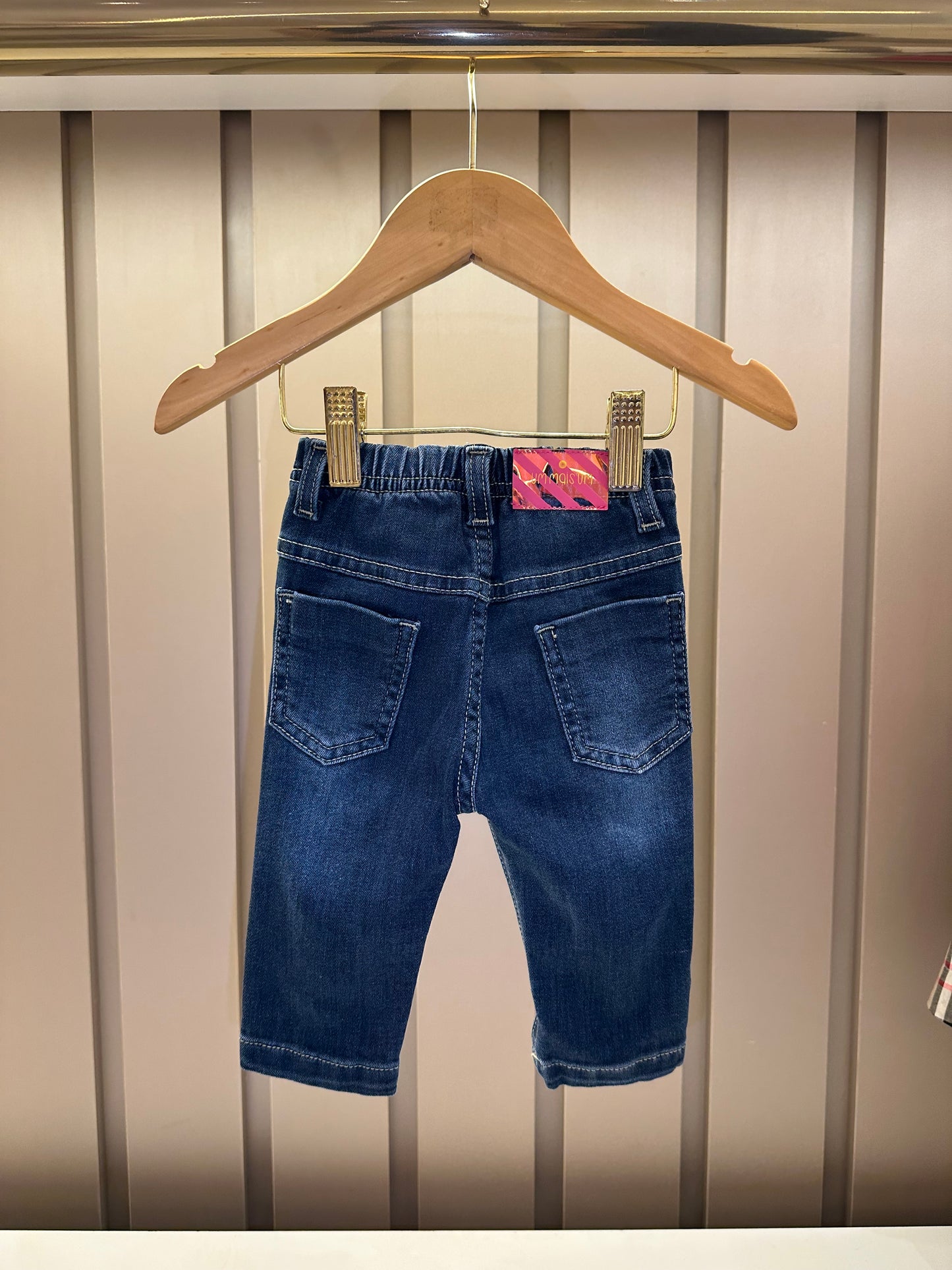 Calça Jeans Bebê Estampada Leve Com Elastano - Um Mais Um
