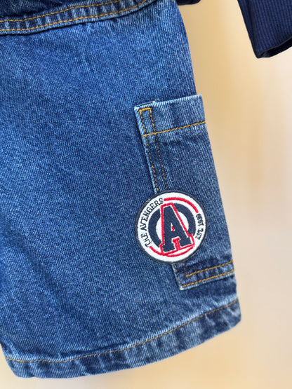 Conjunto Infantil Casaco Gola Polo e Bermuda Jeans Patchs Marvel - Youccie