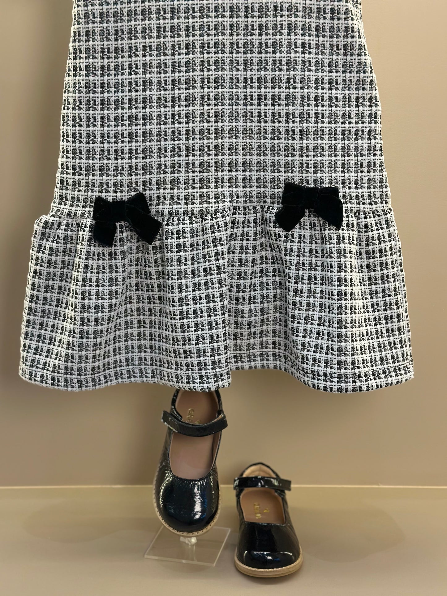 Vestido Infantil MC Sobreposição Tweed Xadrez Preto - Momi