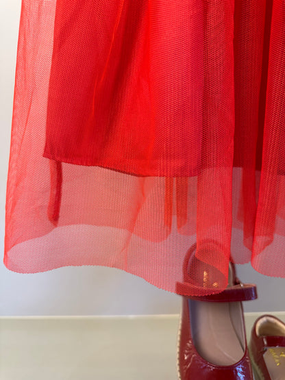 Vestido Infantil Liz Vermelho Com Cereja e Saia Em Tule - Infanti