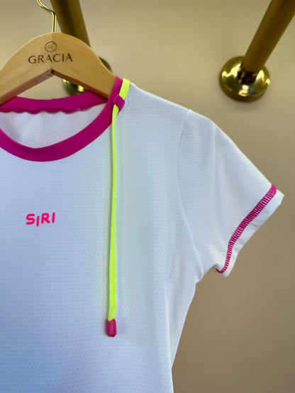Conjunto Infantil Cropped Fernanda Dry Badminton Branca e Saia Fernanda Dry Badminton Rosa - Siri Sport