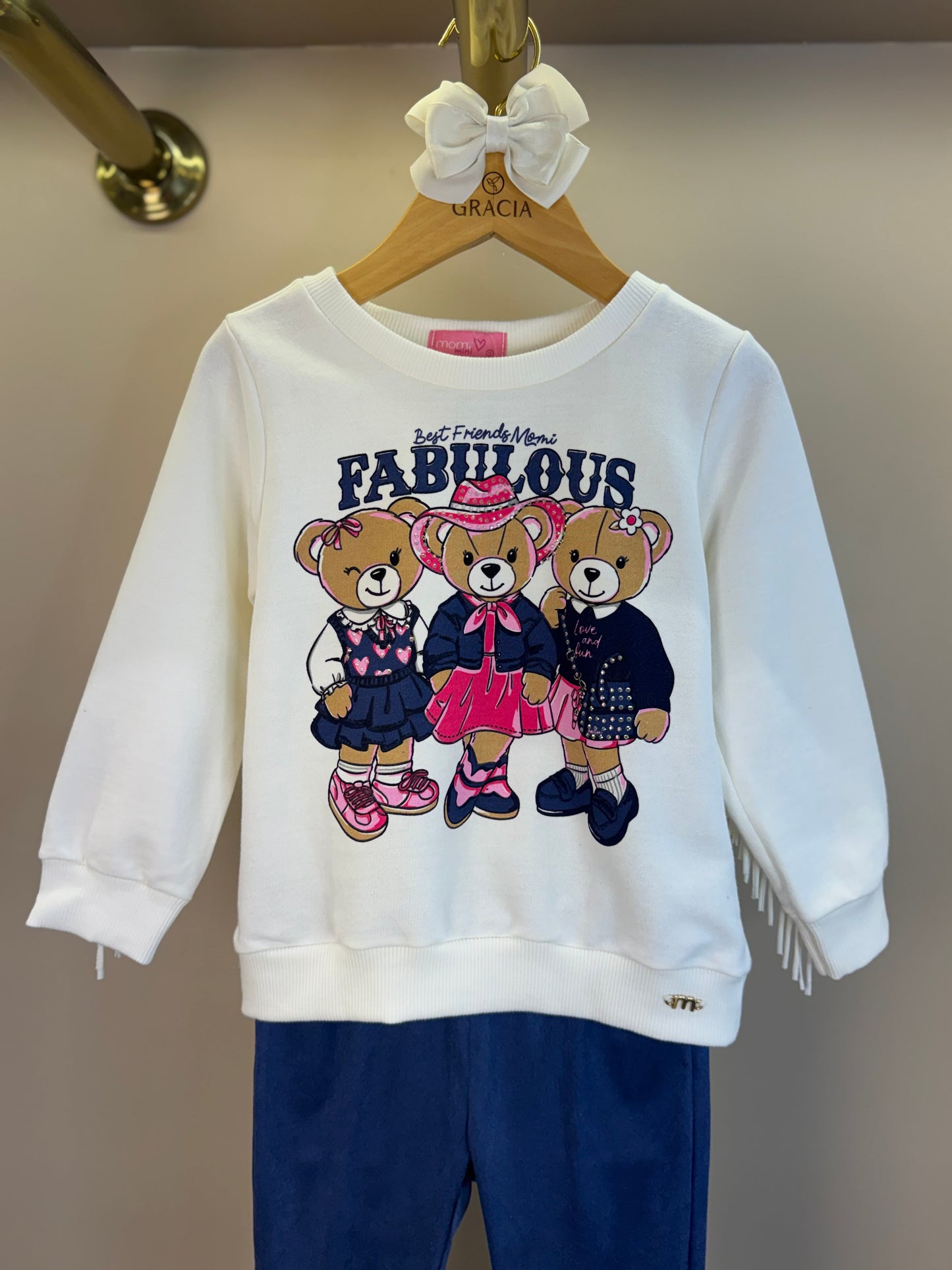 Conjunto Infantil Blusa Casaco Fabulous e Calça Legging Azul - Momi