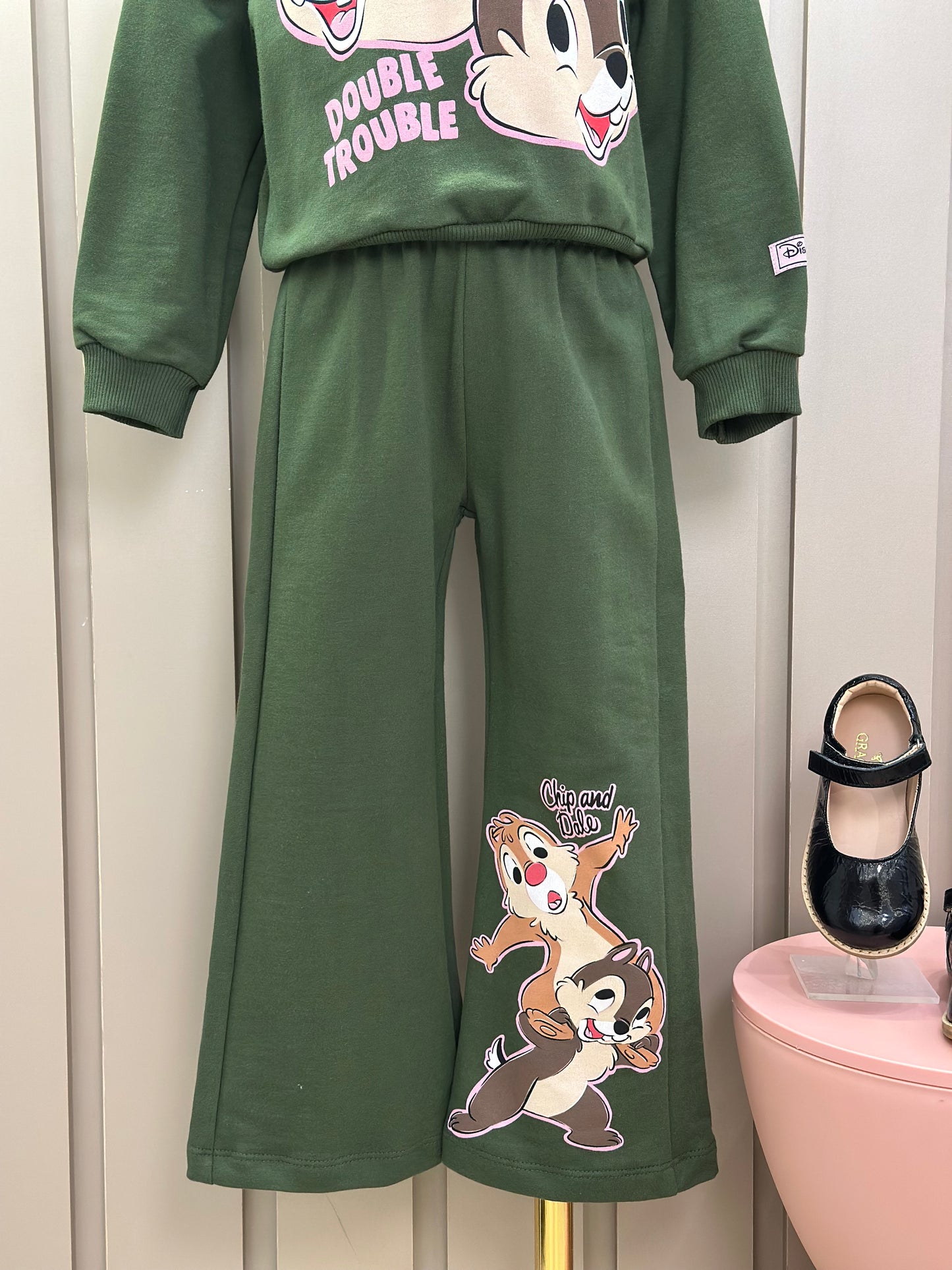 Conjunto Infantil Moletom Casaco Tico e Teco e Calça Verde Musgo - Momi